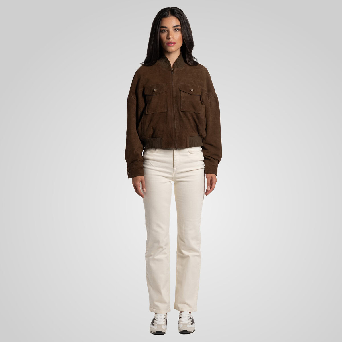 CAMILLA SUEDE BOMBER JACKET | KHAKI – תמונה 3