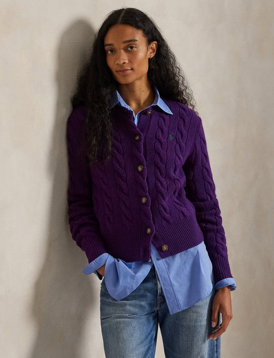 CABLE-KNIT WOOL-CASHMERE CARDIGAN