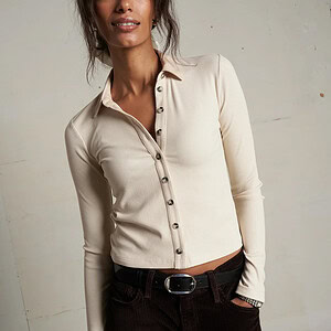 AMEE LUX RIB BUTTON UP POLO