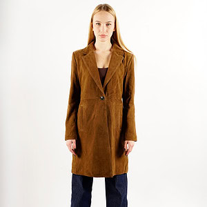 MELINDA OVERSIZE KNEE LENGTH SUEDE BLAZER | SADDLE