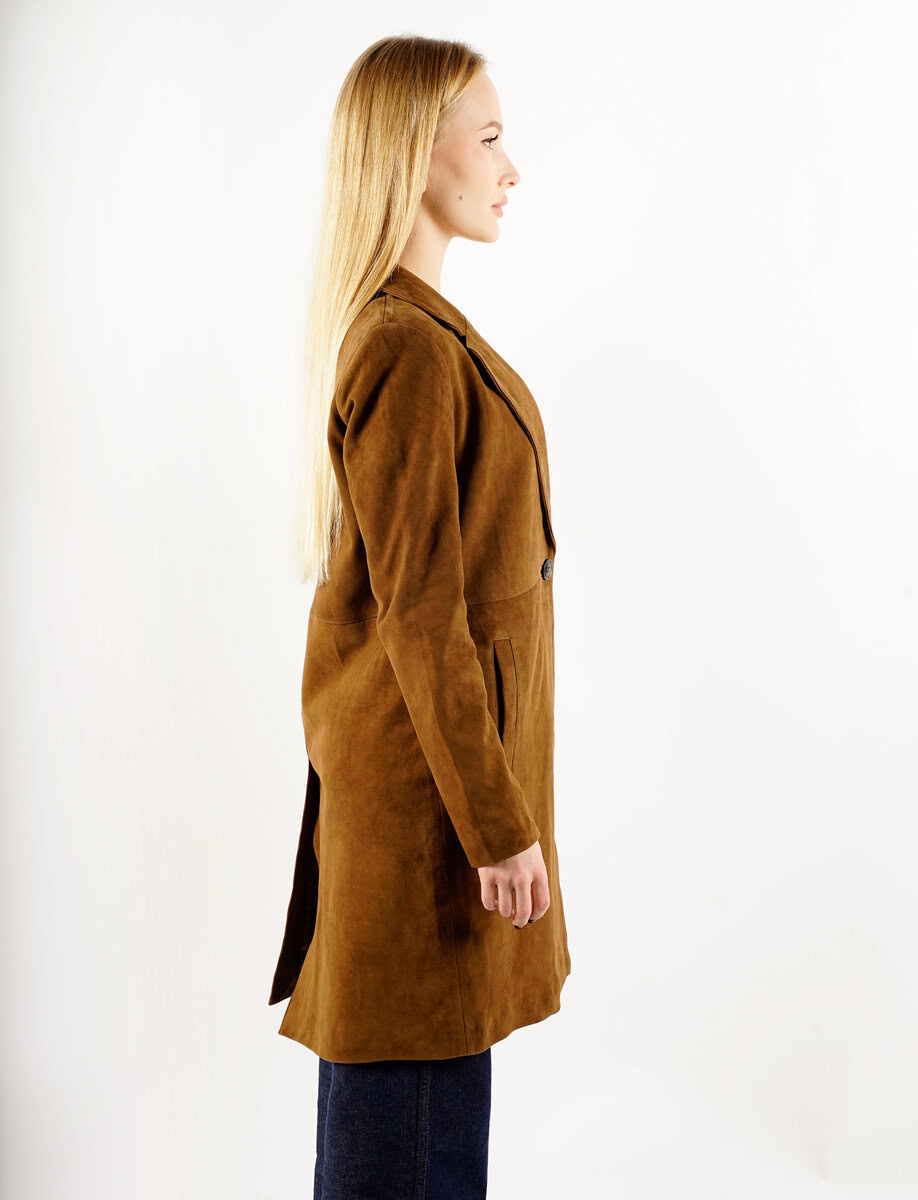 MELINDA OVERSIZE KNEE LENGTH SUEDE BLAZER | SADDLE – תמונה 7