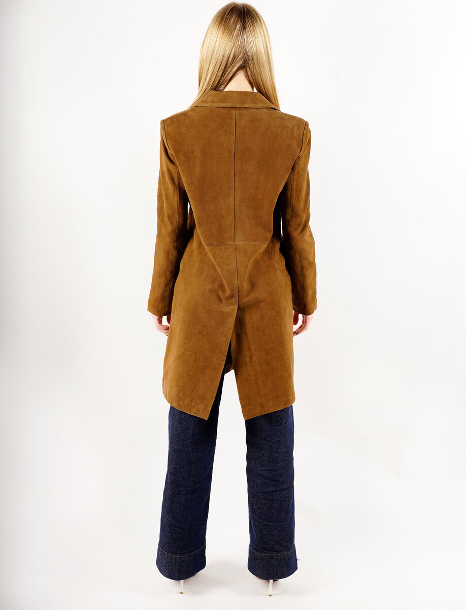 MELINDA OVERSIZE KNEE LENGTH SUEDE BLAZER | SADDLE – תמונה 8