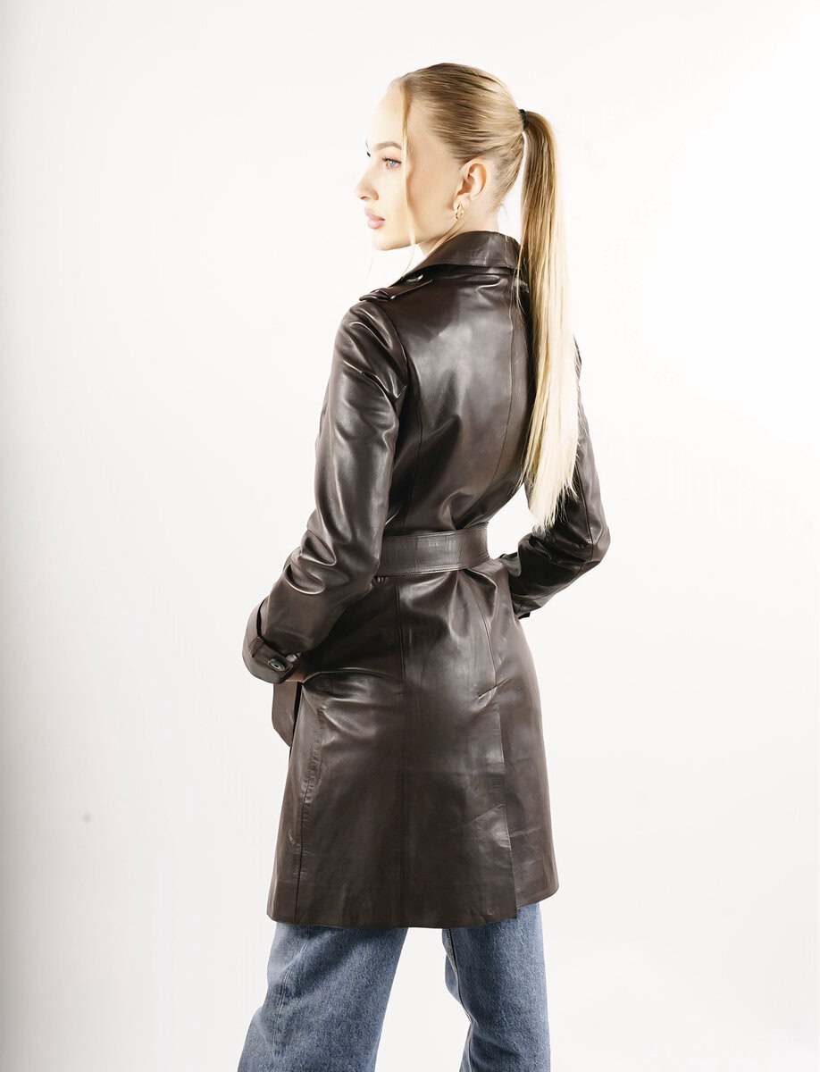 LAURE KNEE LENGTH LEATHER TRENCH | ESPRESSO – תמונה 8