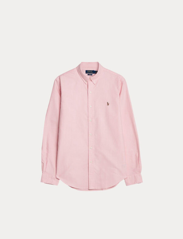 SLIM FIT KNIT COTTON OXFORD SHIRT | PINK