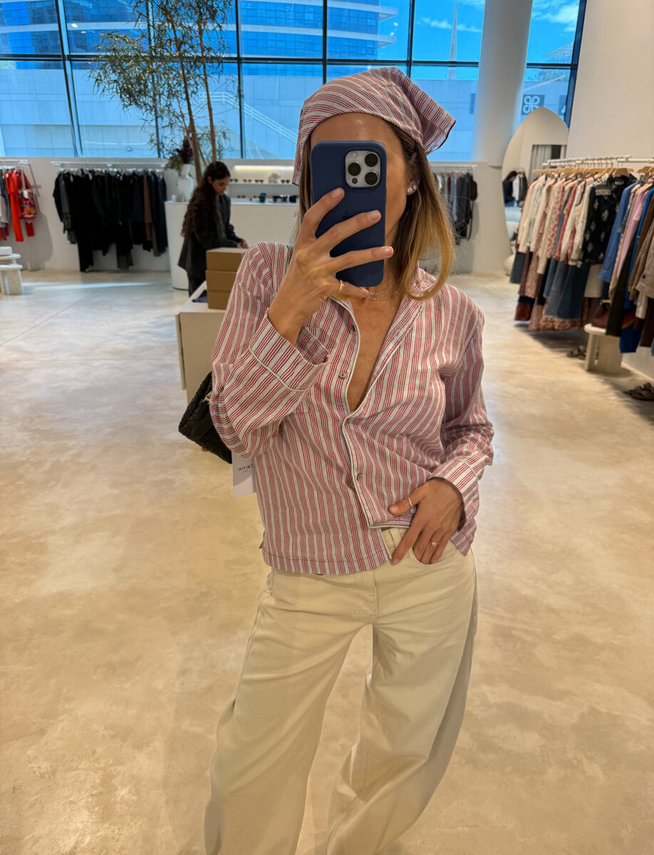 CLAIRE BLOUSE | WINE STRIPES – תמונה 3