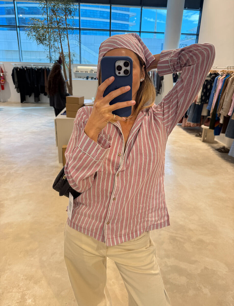 CLAIRE BLOUSE | WINE STRIPES – תמונה 4