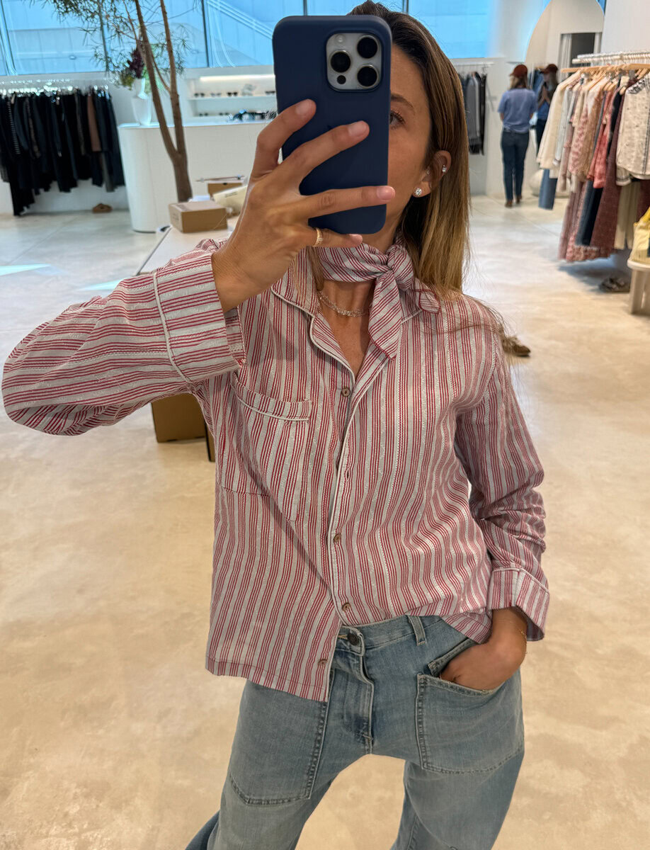 CLAIRE BLOUSE | WINE STRIPES – תמונה 5