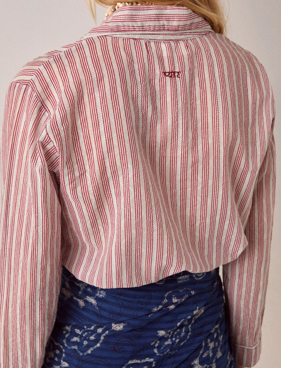 CLAIRE BLOUSE | WINE STRIPES – תמונה 7