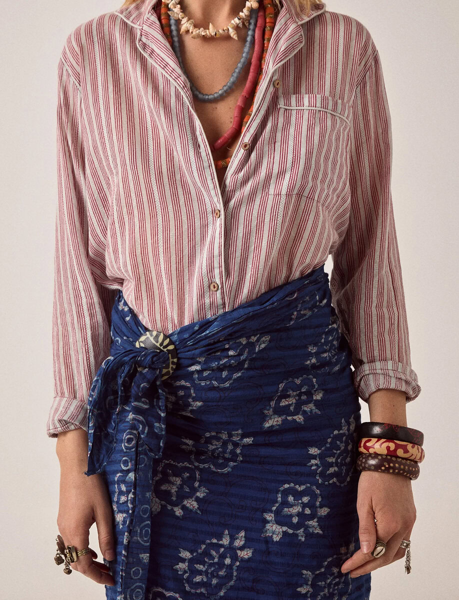 CLAIRE BLOUSE | WINE STRIPES – תמונה 8