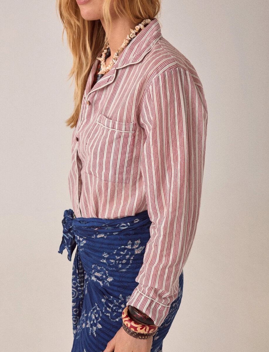 CLAIRE BLOUSE | WINE STRIPES – תמונה 10