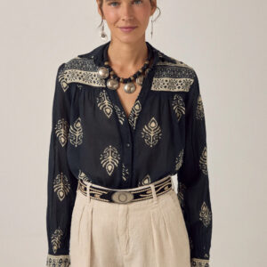 RANI BLOUSE | BLACK LEAVES