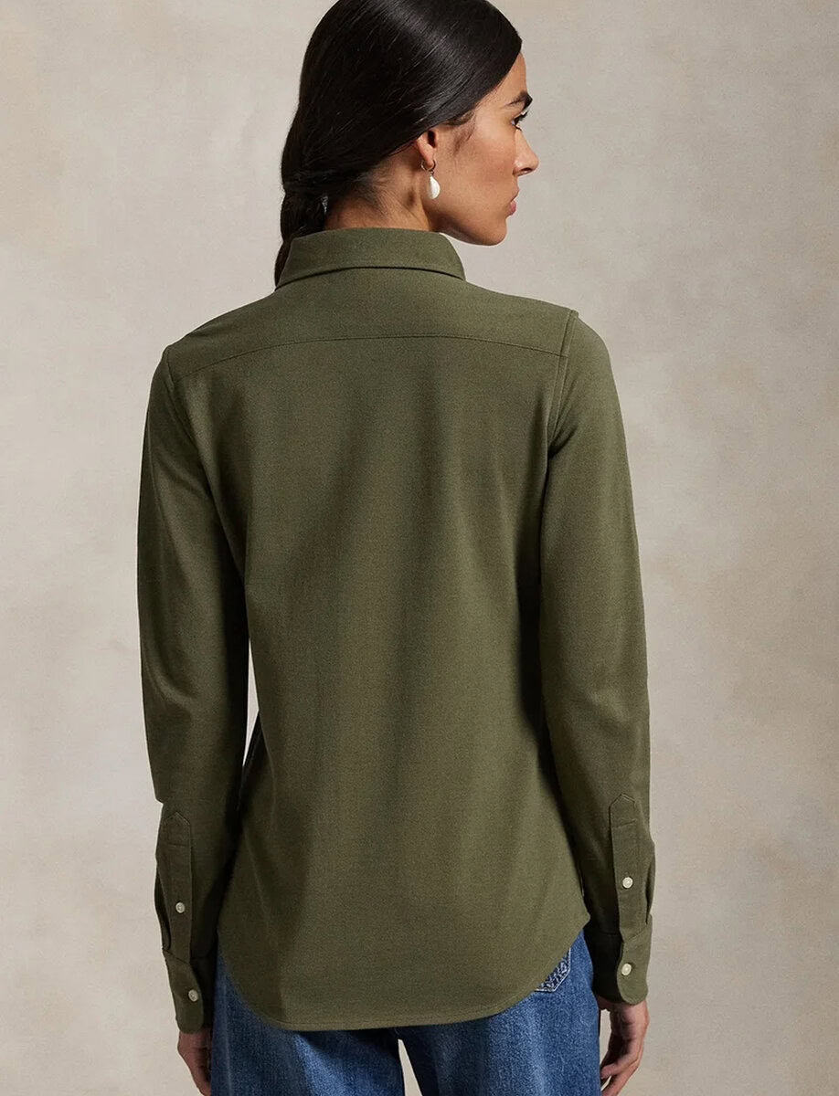 KNIT COTTON OXFORD SHIRT | GREEN – תמונה 3