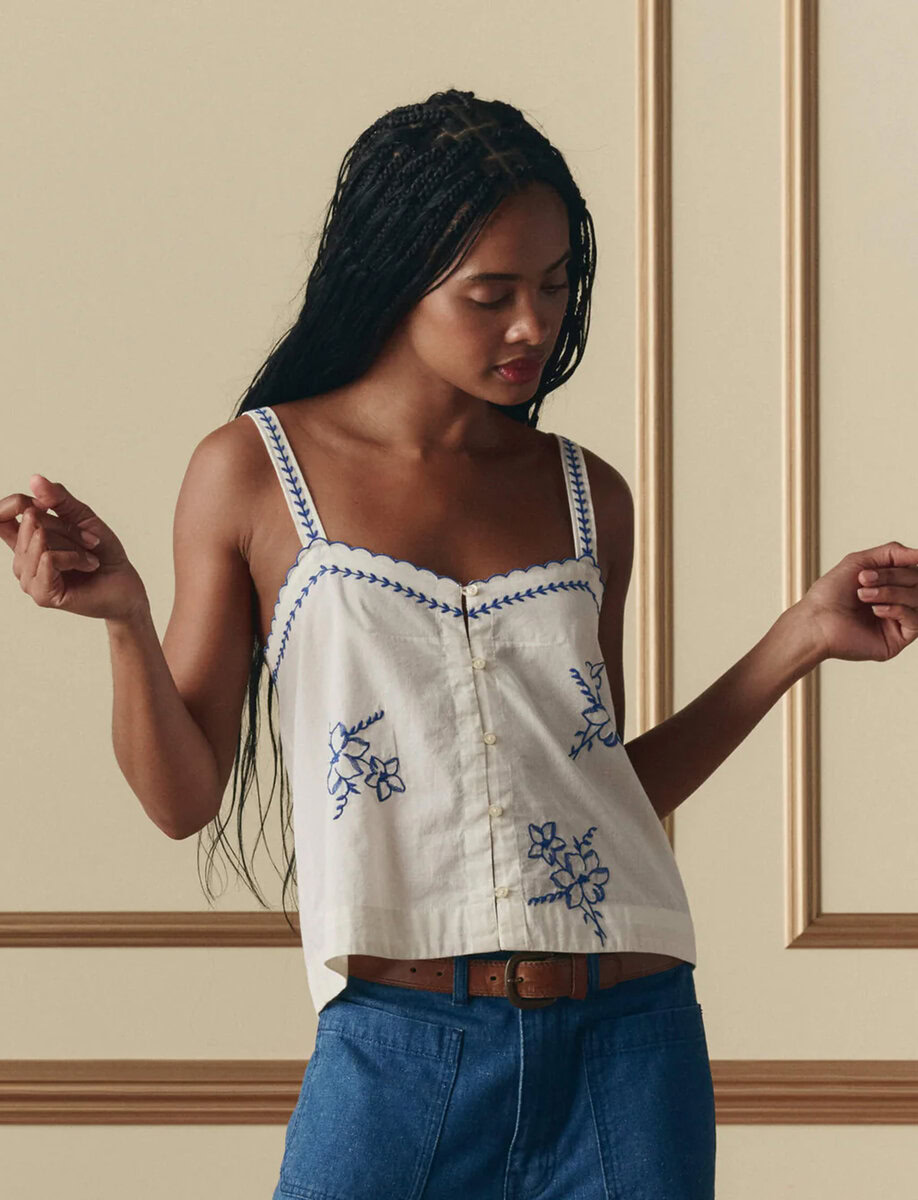 THE WEEKEND TANK W/ HANKY EMBROIDERY | CREAM