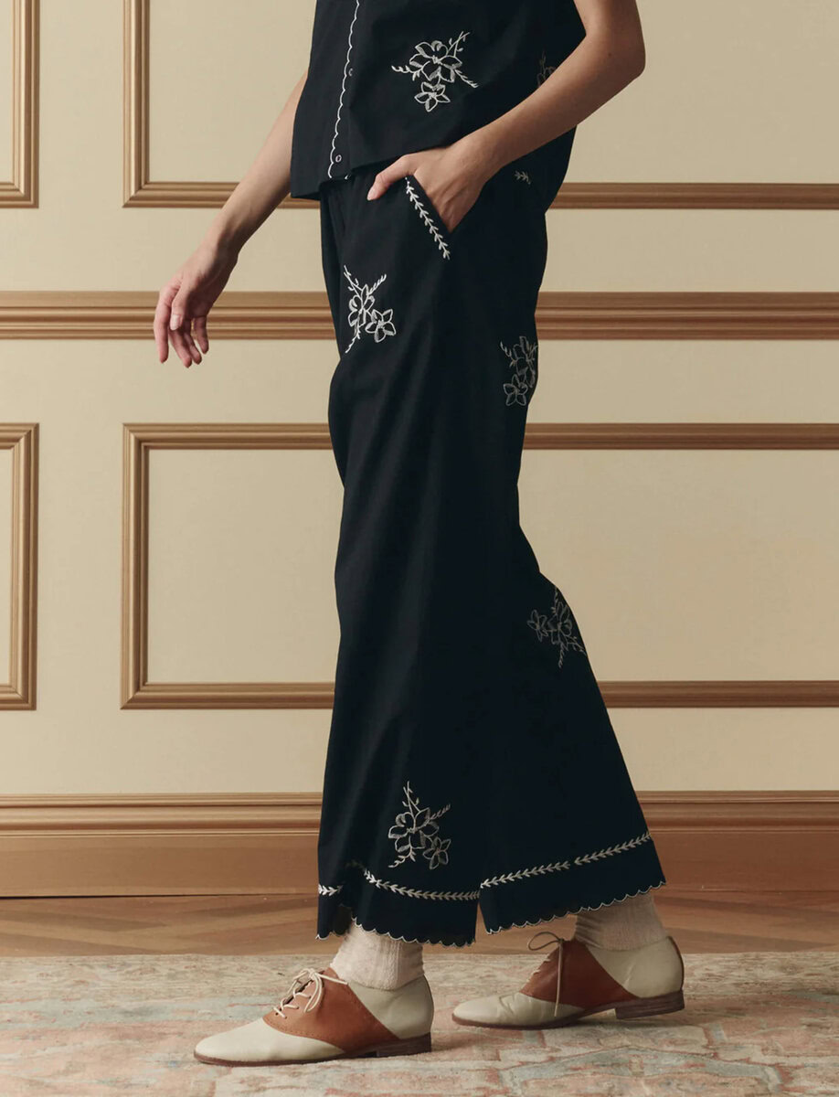 THE WEEKEND PANT W/ HANKY EMBROIDERY | BLACK