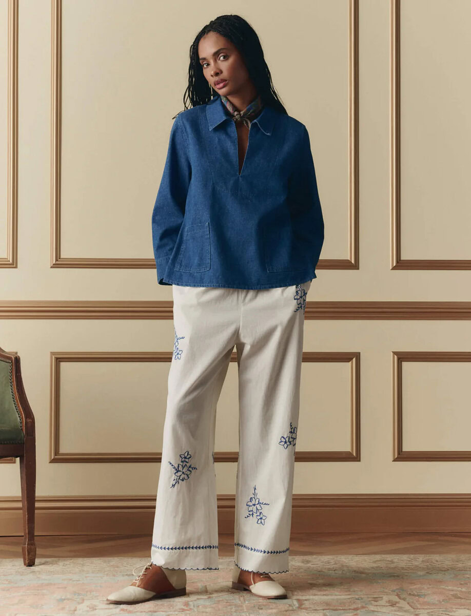 THE WEEKEND PANT W/ HANKY EMBROIDERY | CREAM