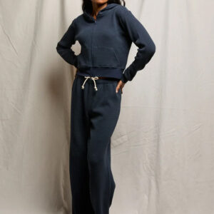 INEZ WAFFLE RELAXED ZIP UP CROPPED HOODIE