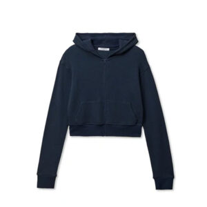 INEZ WAFFLE RELAXED ZIP UP CROPPED HOODIE