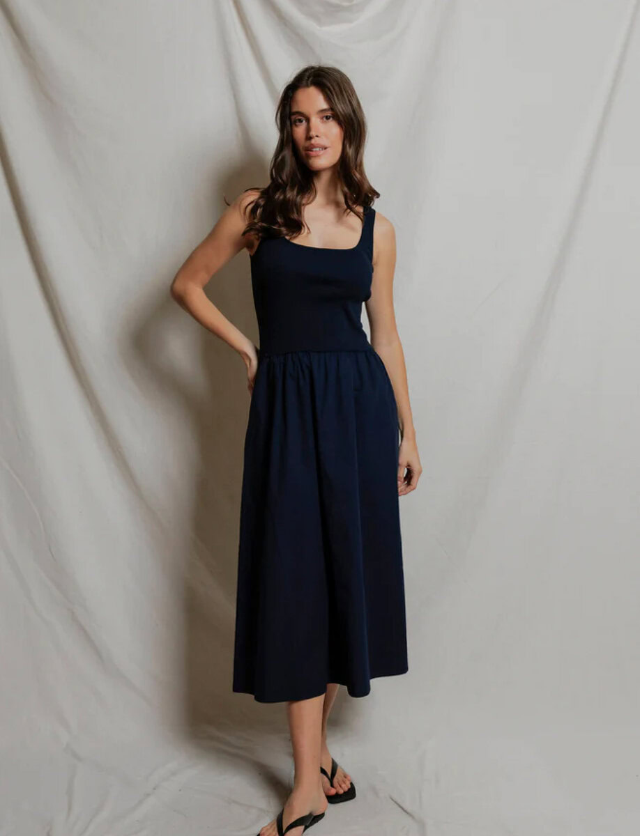 FABIOLA POPLIN TANK DRESS | NAVY