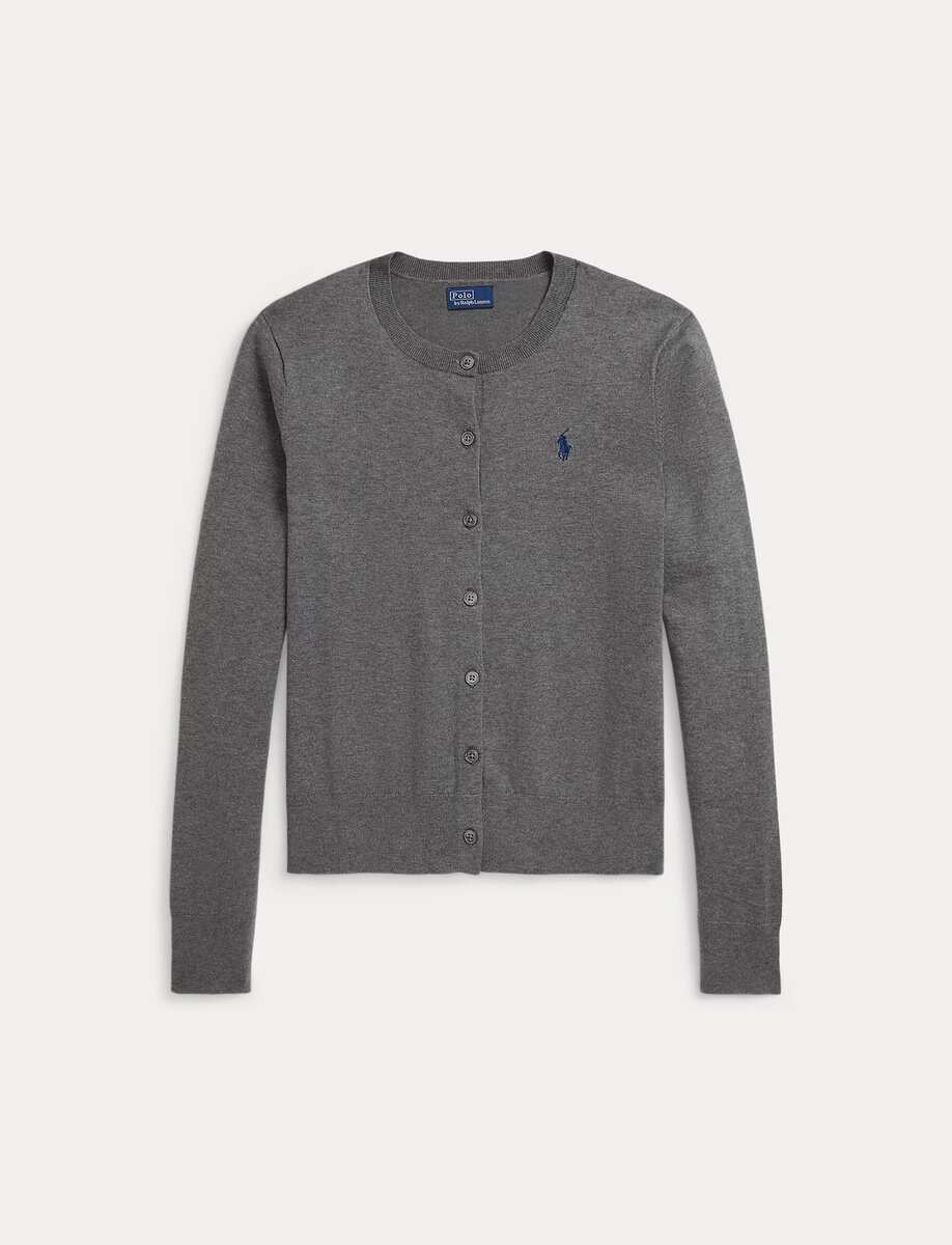 COTTON CREW NECK CARDIGAN | ANTIQUE HEATHER
