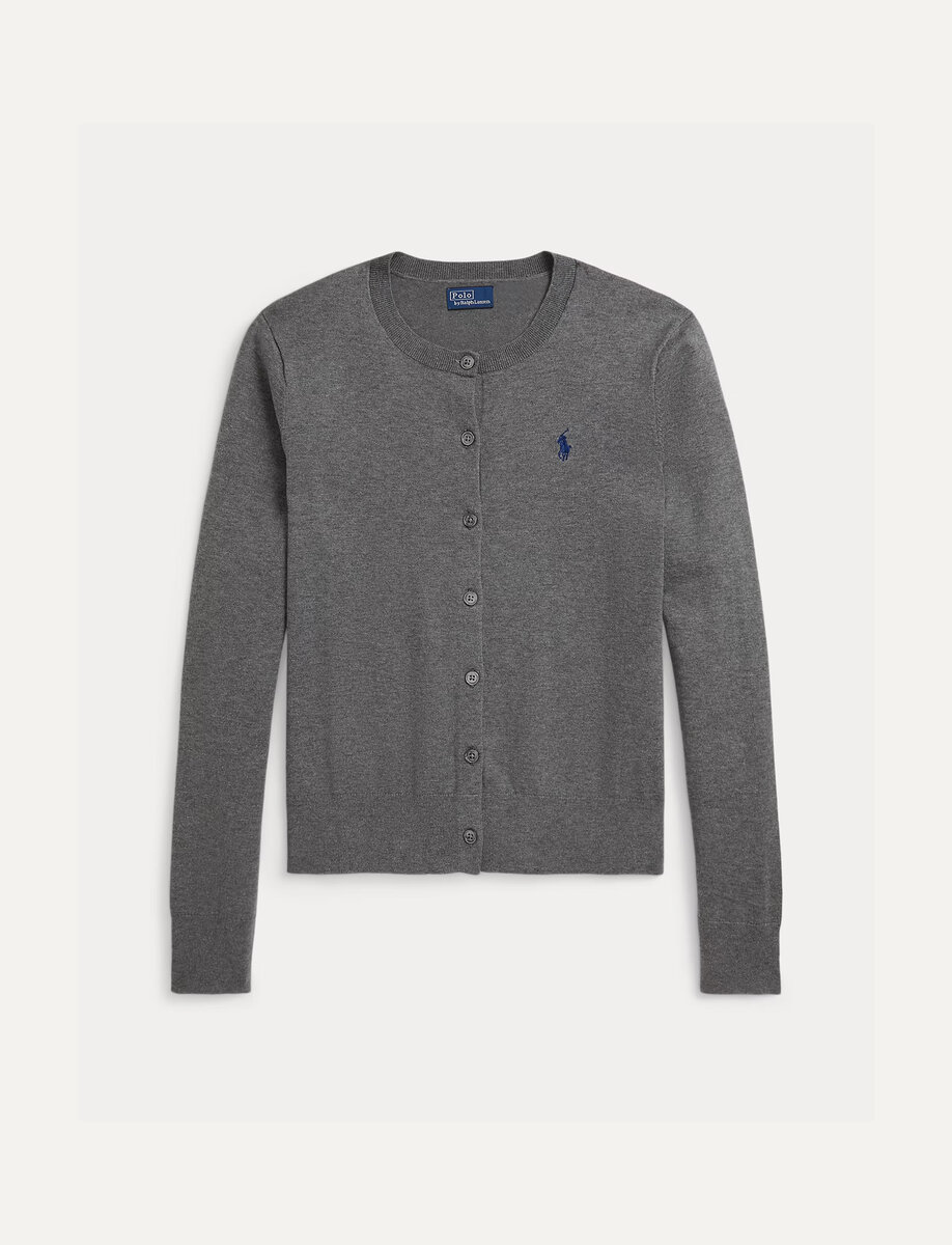 COTTON CREW NECK CARDIGAN | ANTIQUE HEATHER