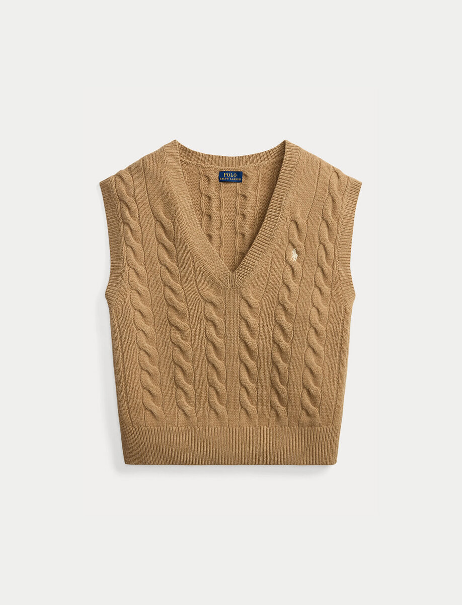 CABLE-KNIT WOOL-CASHMERE VEST | CAMEL