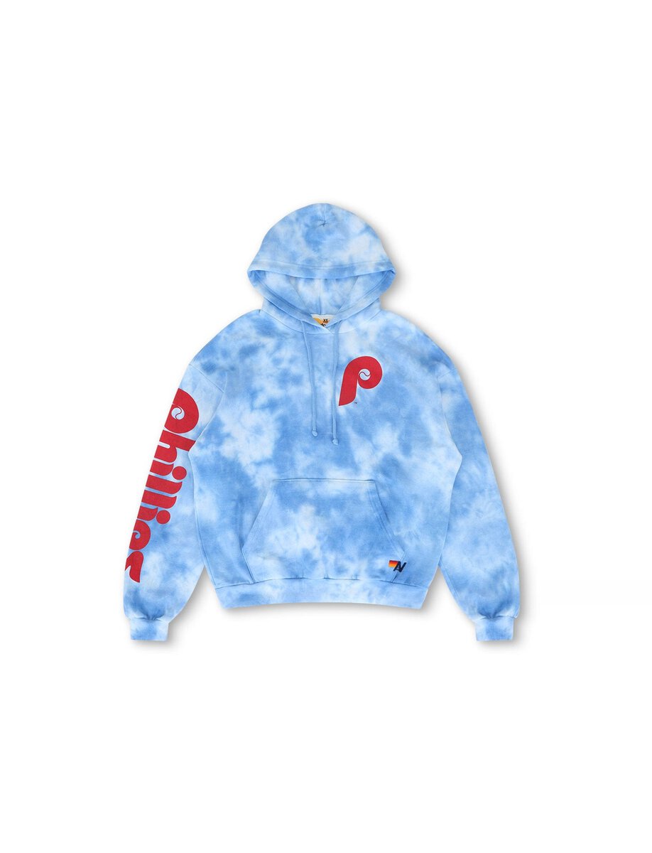 PHILLIES HAND DYED RELAXED PULLOVER HOODIE | TIE DYE BLUE