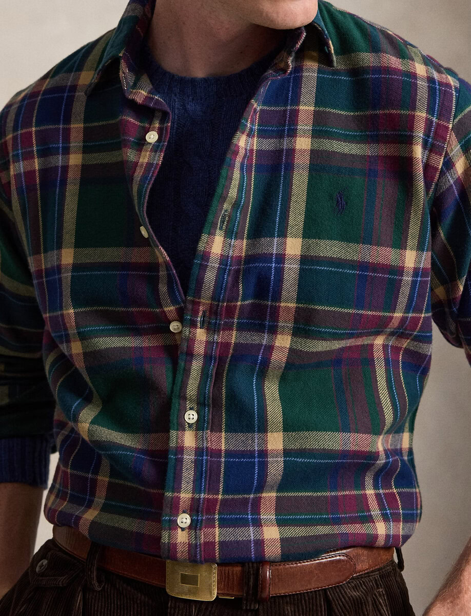 CUSTOM FIT PLAID FLANNEL SHIRT | FOREST BURGUNDY – תמונה 3