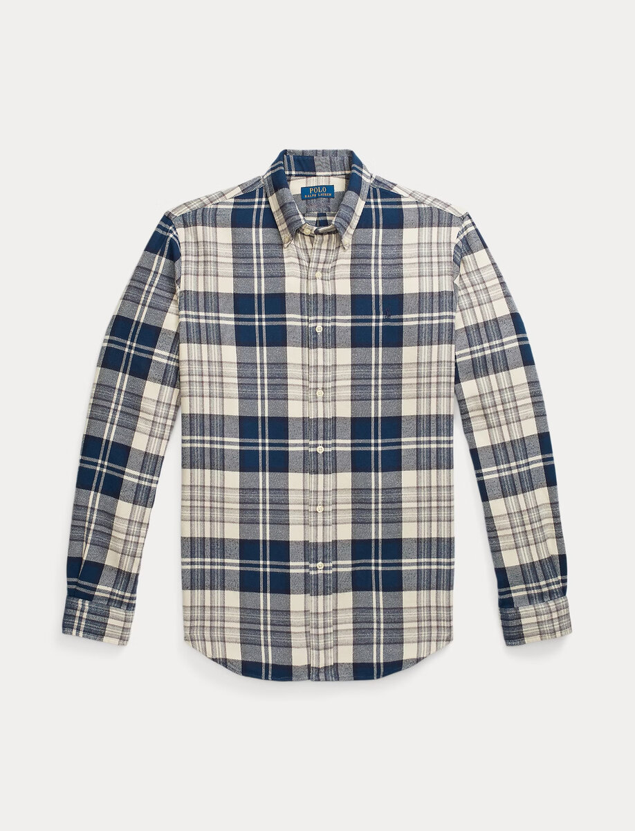 CUSTOM FIT PLAID FLANNEL SHIRT | WHITE/NAVY