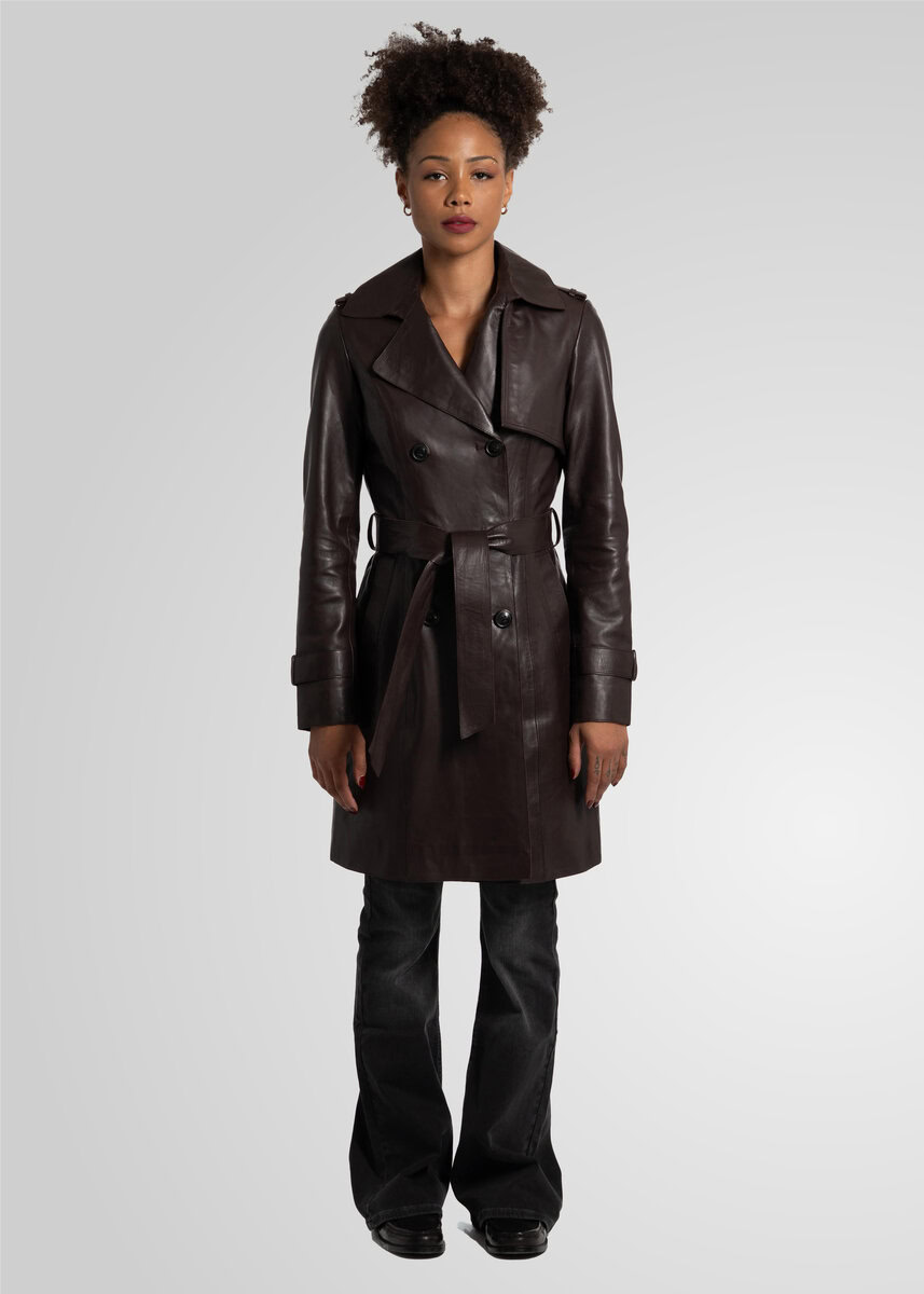 LAURE KNEE LENGTH LEATHER TRENCH | ESPRESSO