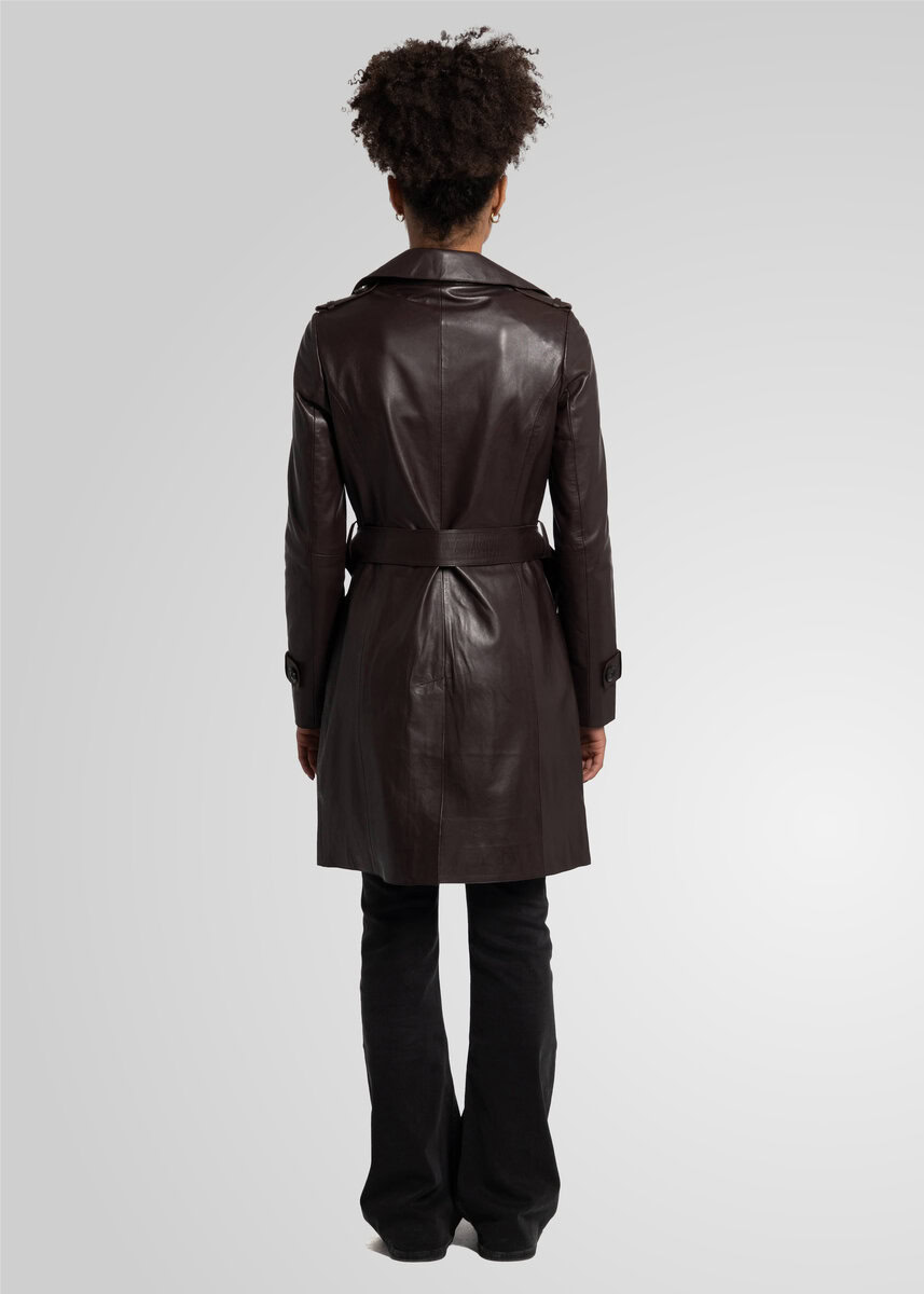LAURE KNEE LENGTH LEATHER TRENCH | ESPRESSO – תמונה 5