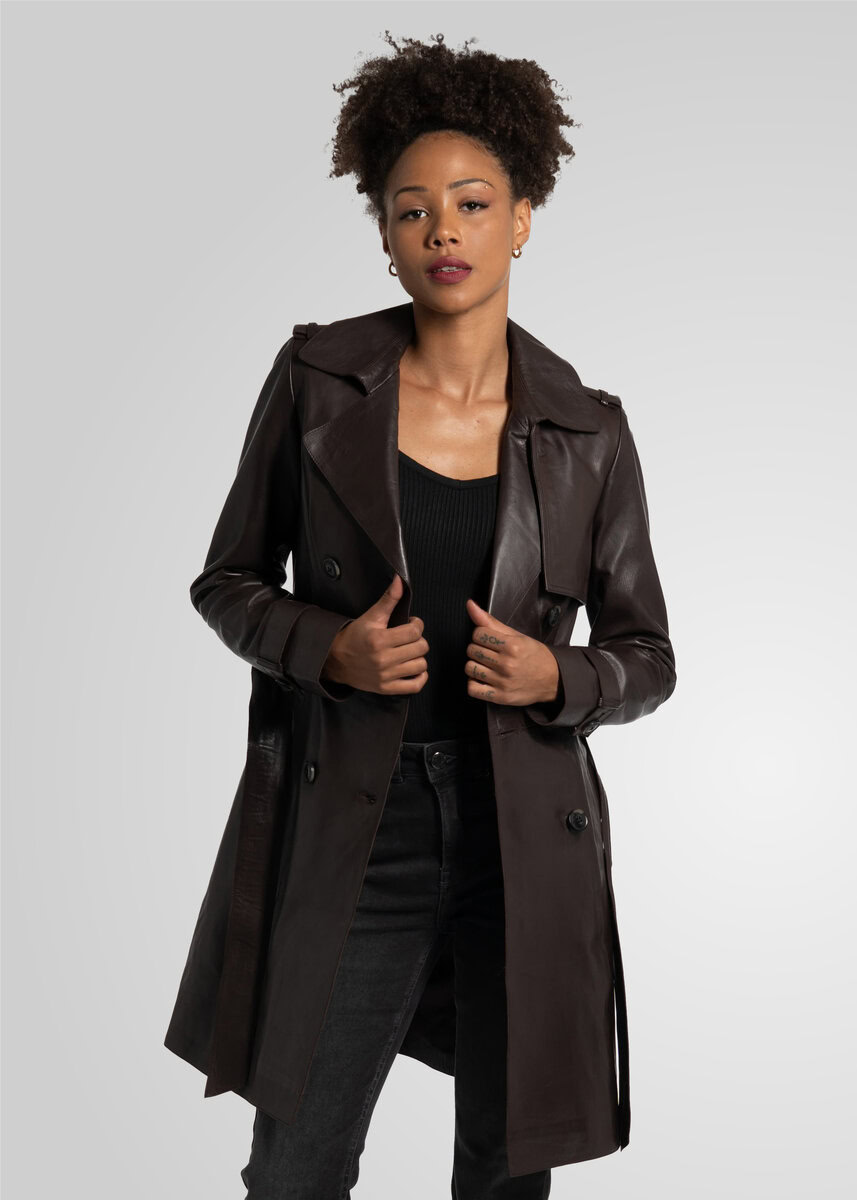 LAURE KNEE LENGTH LEATHER TRENCH | ESPRESSO – תמונה 3