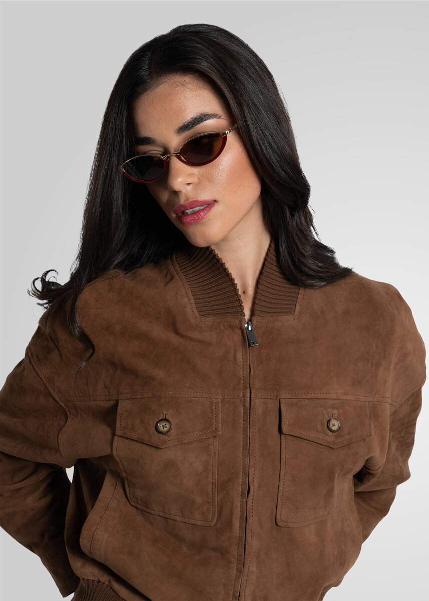 CAMILLA SUEDE BOMBER JACKET | CHESTNUT – תמונה 5