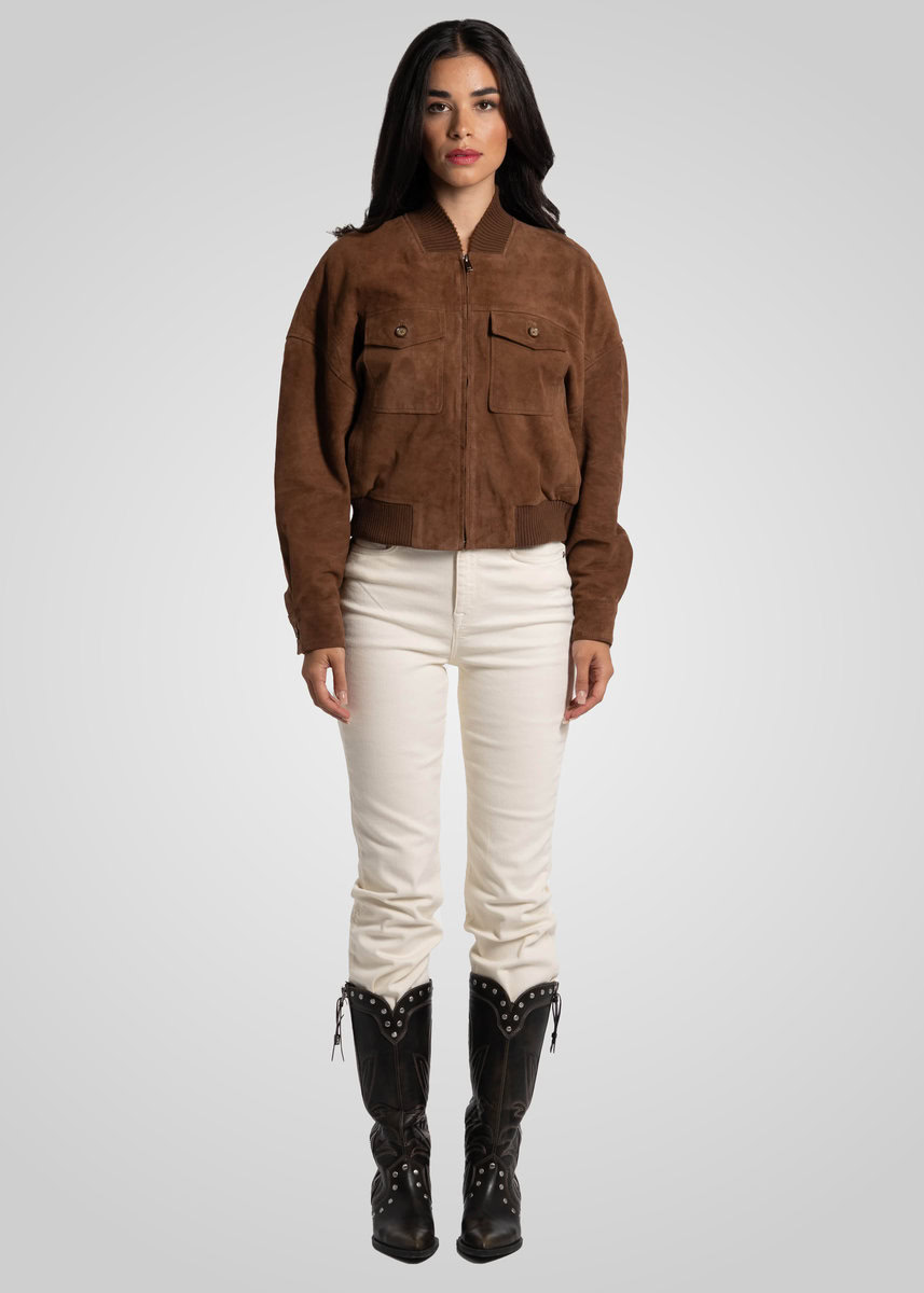 CAMILLA SUEDE BOMBER JACKET | CHESTNUT – תמונה 7