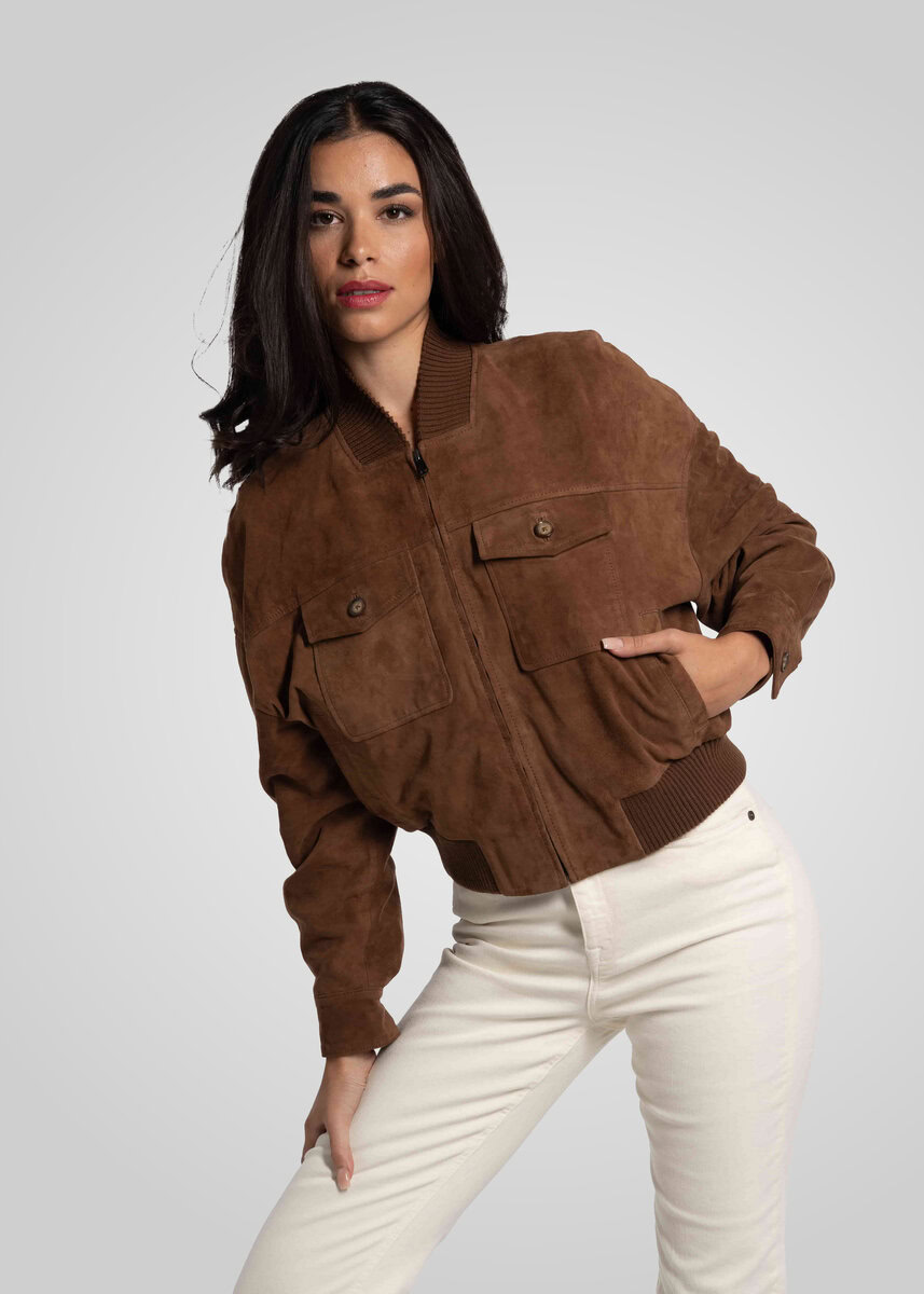 CAMILLA SUEDE BOMBER JACKET | CHESTNUT – תמונה 3