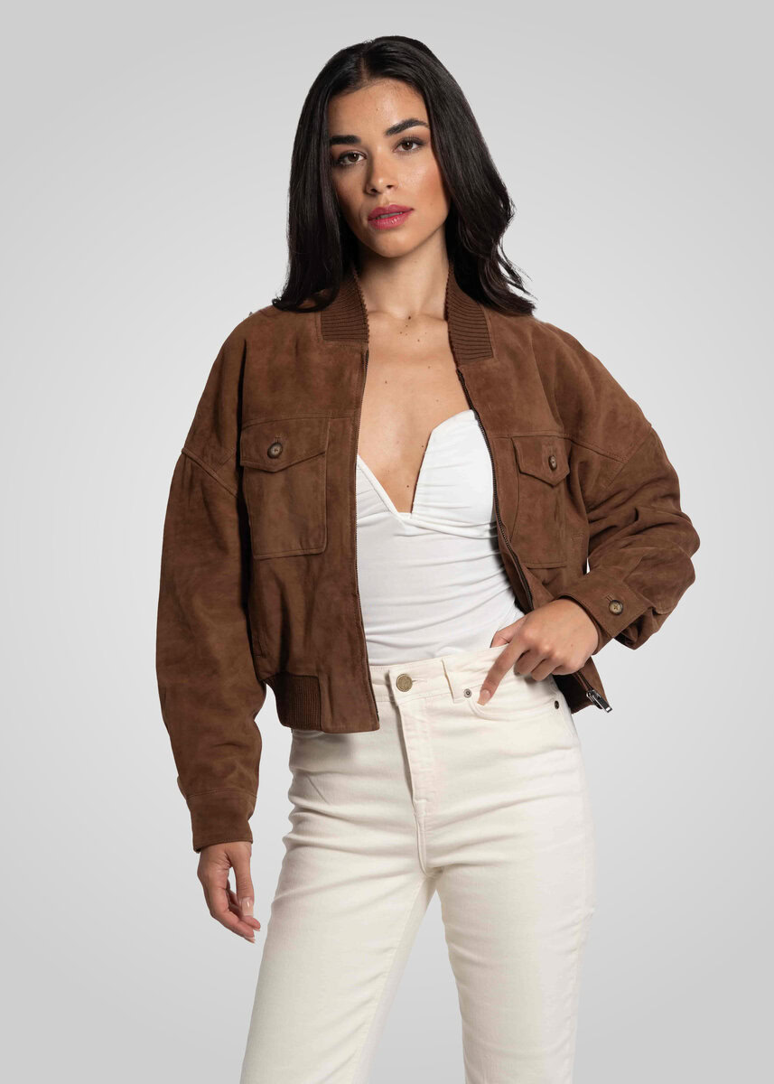 CAMILLA SUEDE BOMBER JACKET | CHESTNUT – תמונה 4