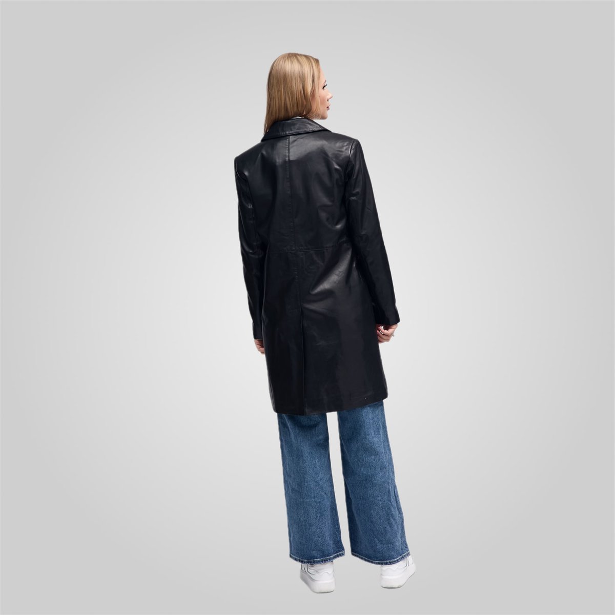 MELINDA OVERSIZE KNEE LENGTH LEATHER BLAZER | BLACK – תמונה 10