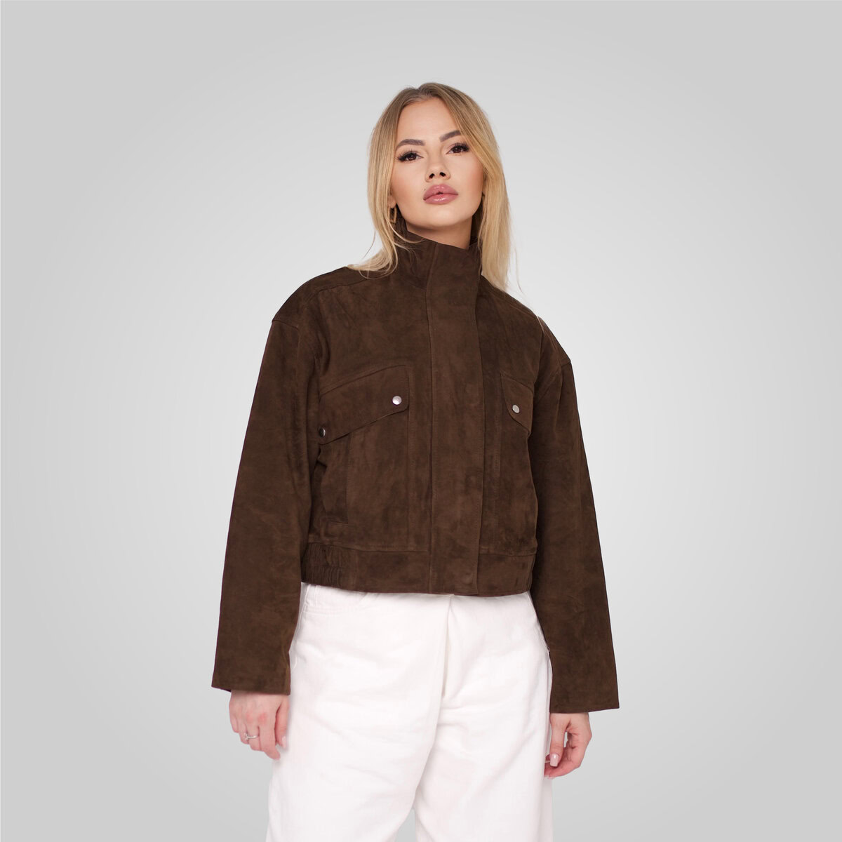 RAMONA CROPPED SUEDE JACKET | WALNUT – תמונה 3