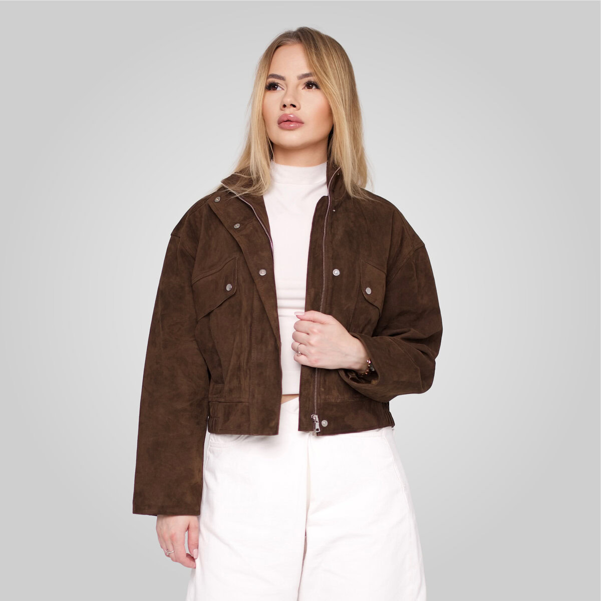 RAMONA CROPPED SUEDE JACKET | WALNUT – תמונה 4