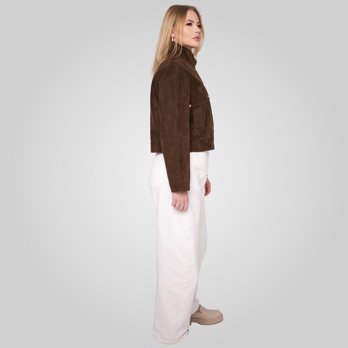 RAMONA CROPPED SUEDE JACKET | WALNUT – תמונה 8