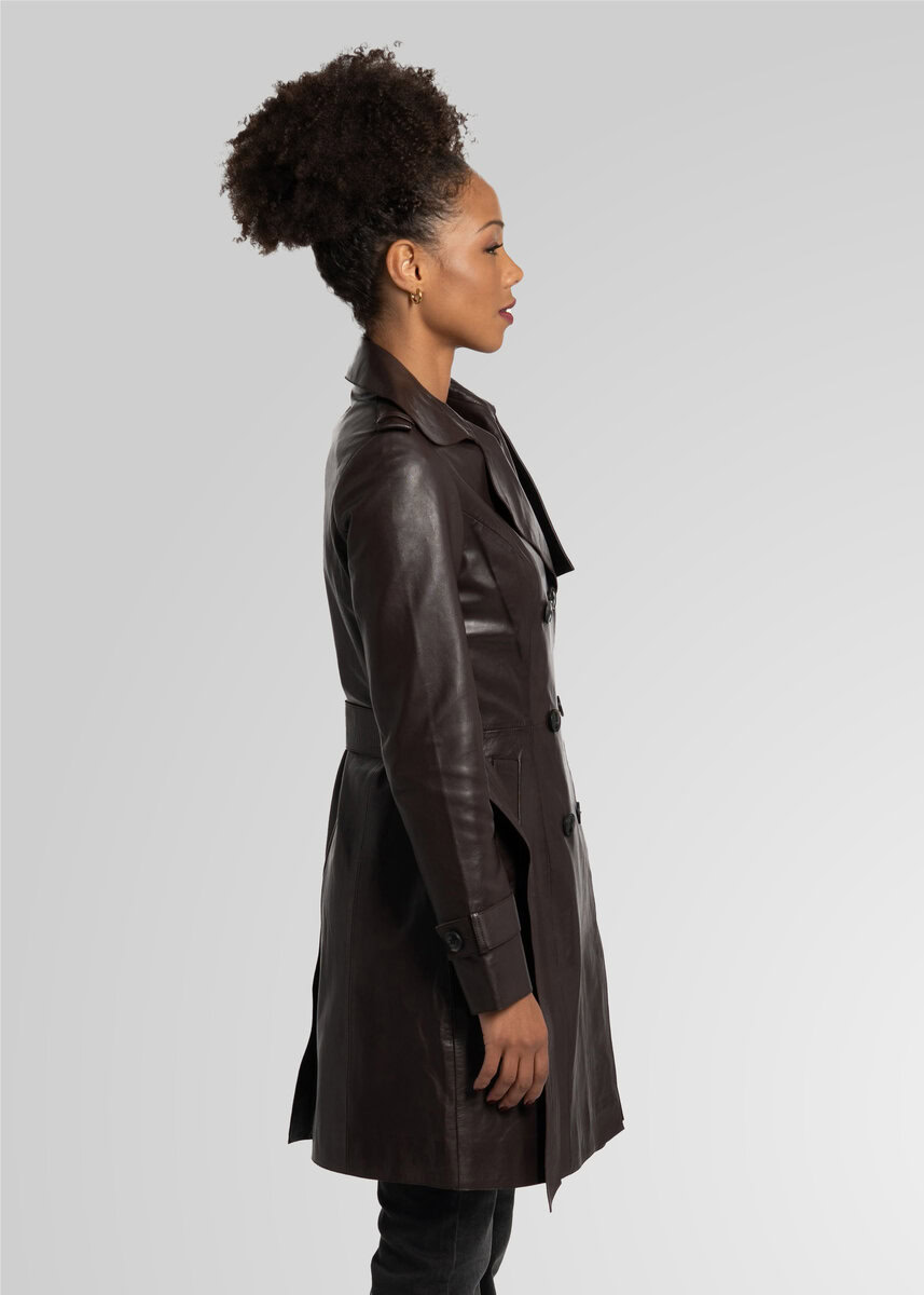 LAURE KNEE LENGTH LEATHER TRENCH | ESPRESSO – תמונה 4