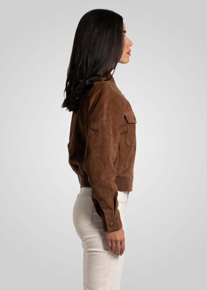 CAMILLA SUEDE BOMBER JACKET | CHESTNUT – תמונה 8